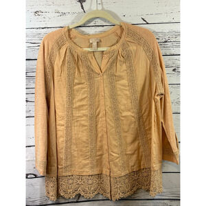 Women's LOGO Lavish Peach Blouse with Lace Trim - Size M